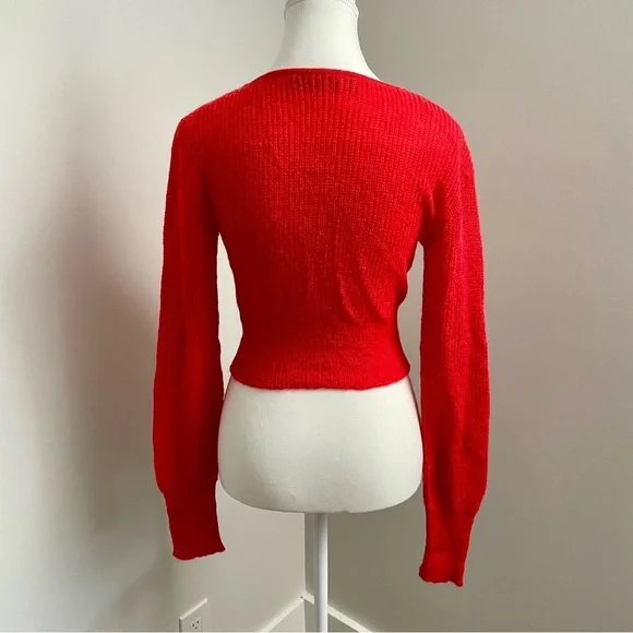 Lioness Heartbreaker Cardi Red Knit Button Cardigan Wool Blend Size Medium - Picture 7 of 10